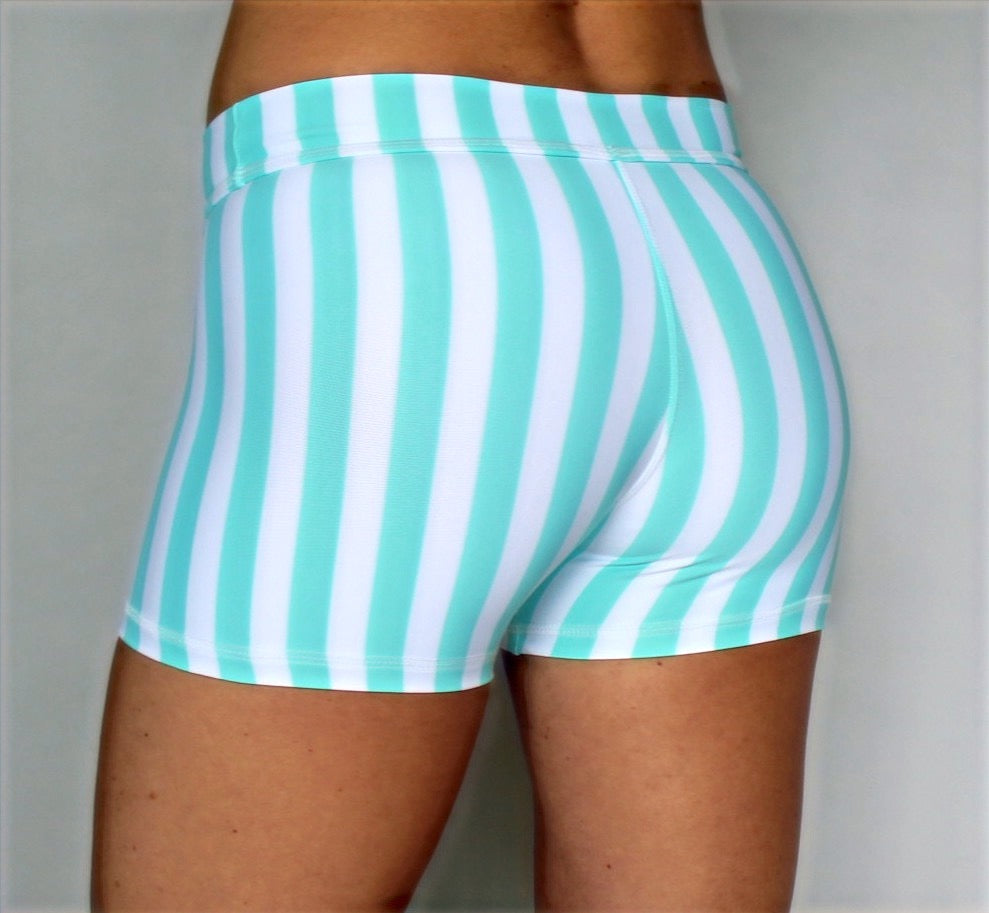 teal striped yoga shorts