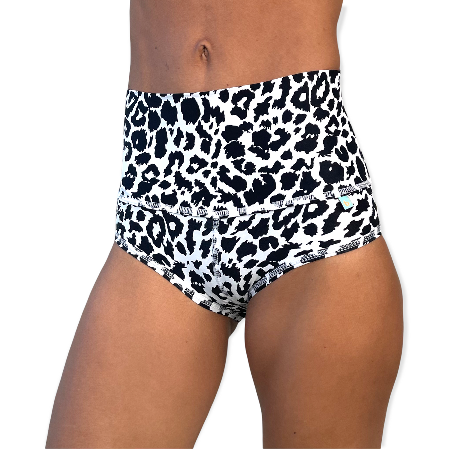 Black and white animal print high waist shorts for Bikram Hot Yoga