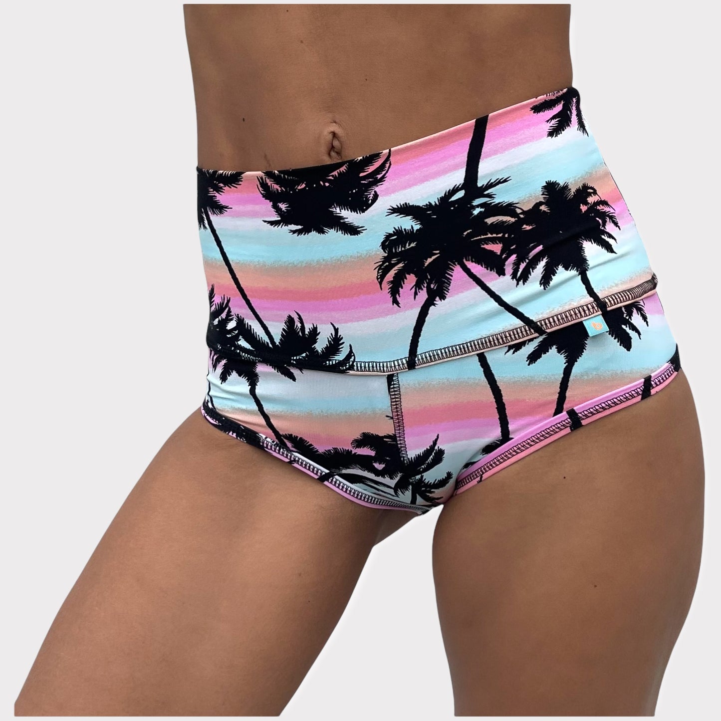 Palm trees print high waist shorts for Bikram Yoga