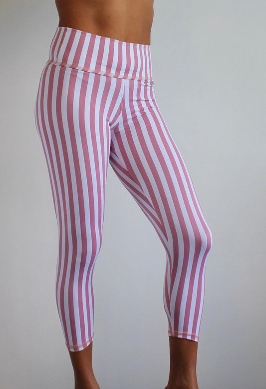 Striped Pink and white legging for yoga